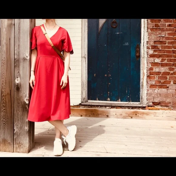 H&M Red Fit & Flare Midi Dress - Picture 2 of 12